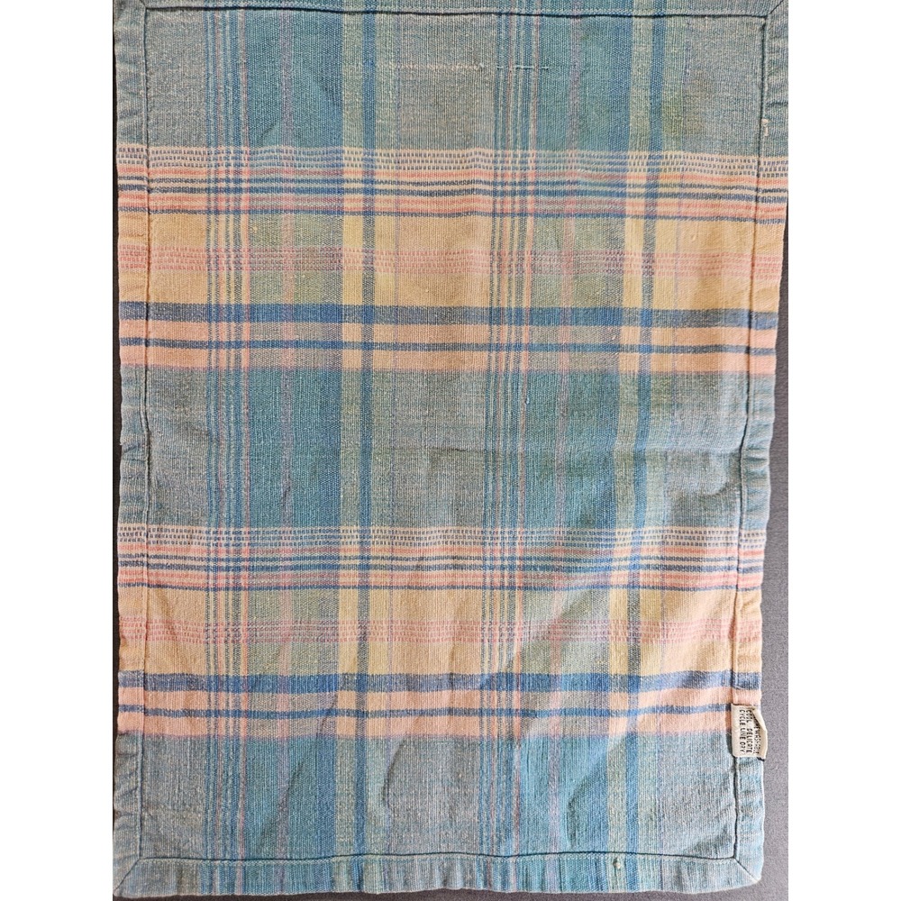 Vintage Hand Woven Cotton Placemats Set of 2 Pastel Blue Pink Plaid India 13x18